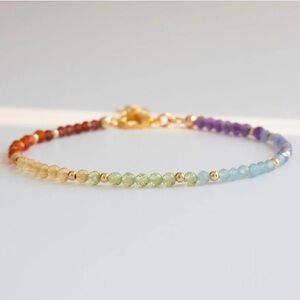 Multicolour Seven Chakras Beaded 18k Gold Bracelet. New.